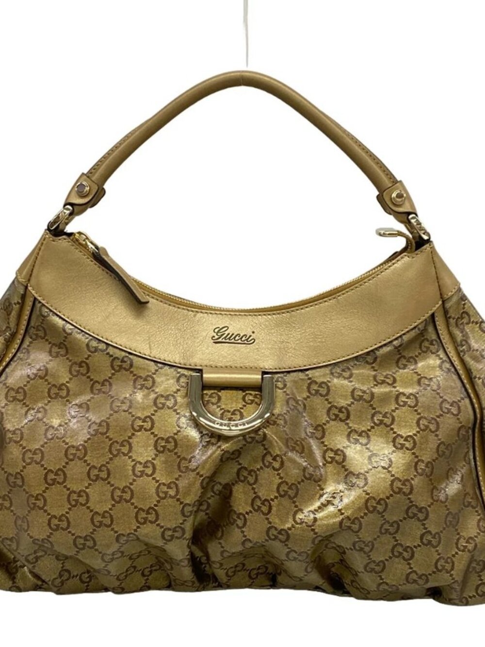 GUCCI Abbey 189833 Gold Dark Brown Coated Canvas Leather Handbag